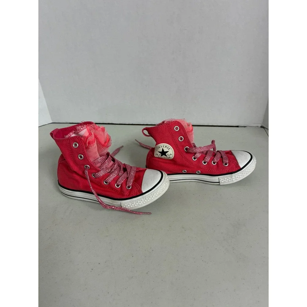 Converse Chuck Taylor All Star Pink Tulle Ruffle Glitter Lace High Top Kids 13